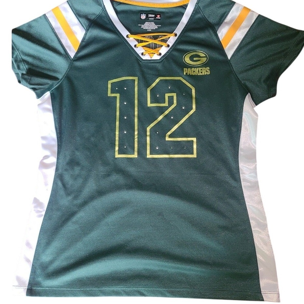 Green Bay Packers Jersey #12 Wisconsin Green Gold White Large Corset Rodgers